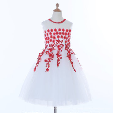 Vestido blanco / rojo de la muchacha de flor para la boda y ceremonial